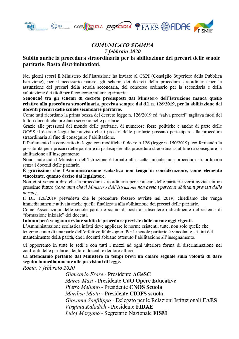 07/02/2020 – Comunicato stampa